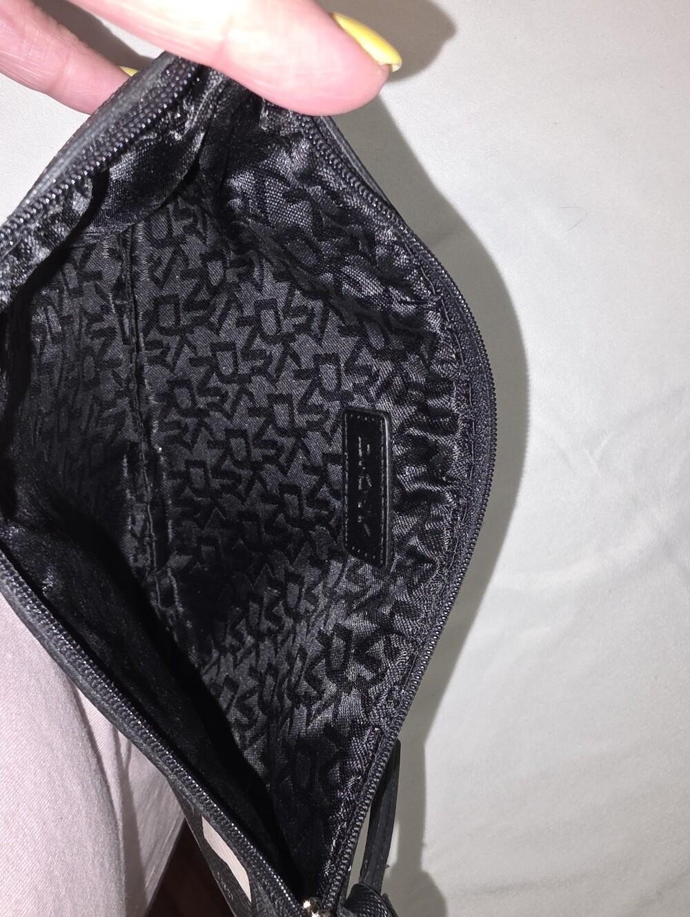 DKNY Black All-Over Logo Monogram Zippered Pouch - Picture 3 of 4